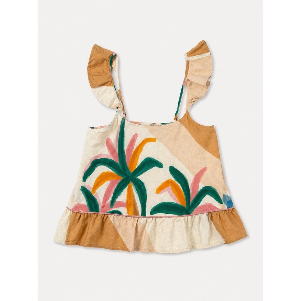 Maaji Womens Tropical Palm Print Ruffle Strap Camisole Top Size Medium Ochre